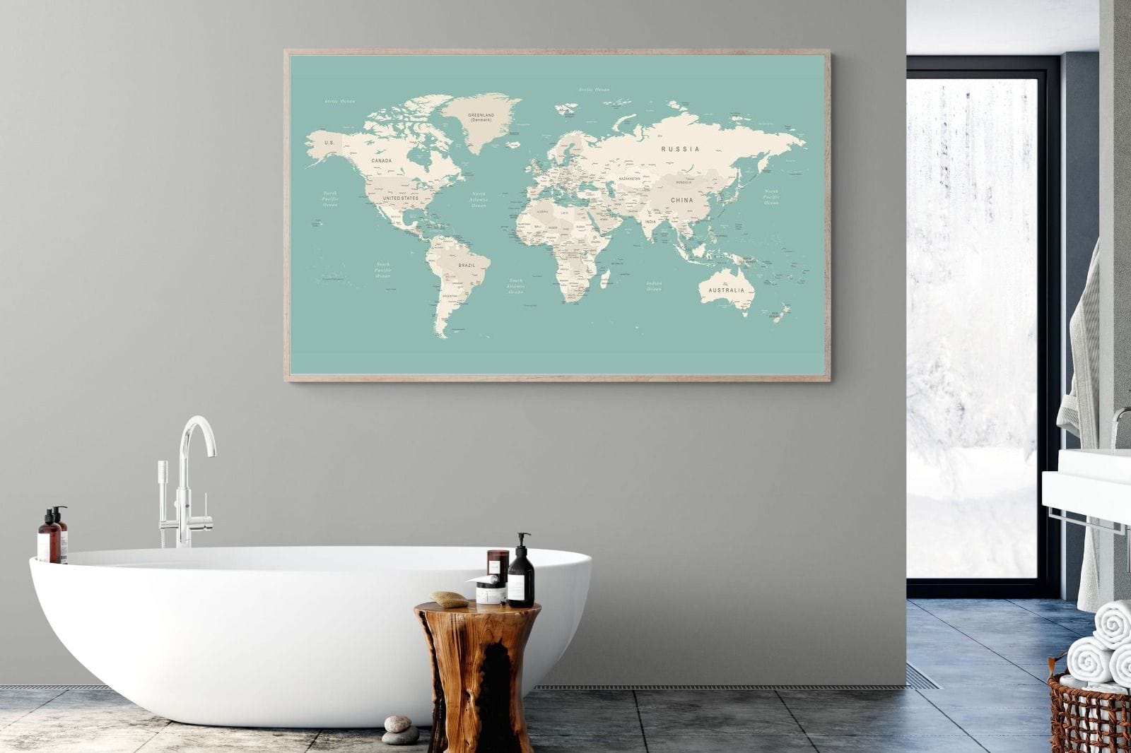 World Map-Wall_Art-180 x 110cm-Mounted Canvas-Wood-Pixalot