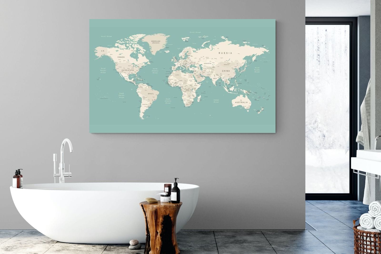 World Map-Wall_Art-180 x 110cm-Mounted Canvas-No Frame-Pixalot