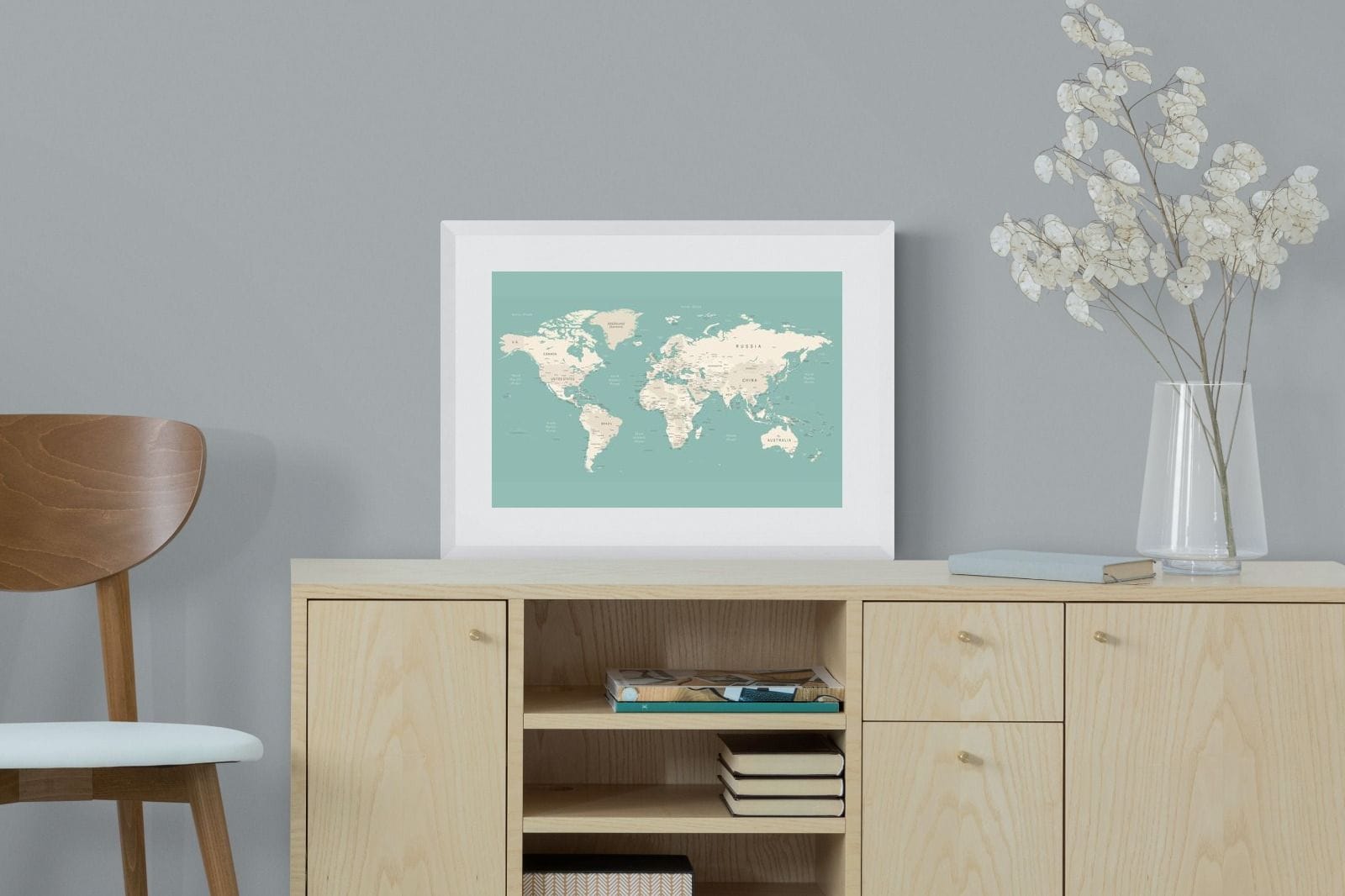 World Map-Wall_Art-60 x 45cm-Framed Print-White-Pixalot