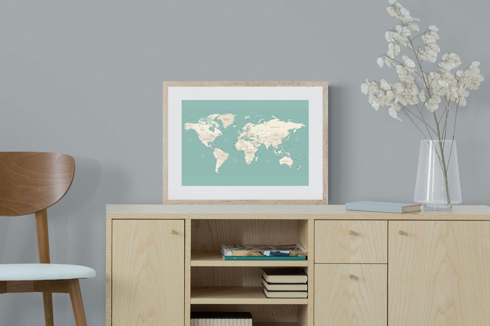 World Map-Wall_Art-60 x 45cm-Framed Print-Wood-Pixalot