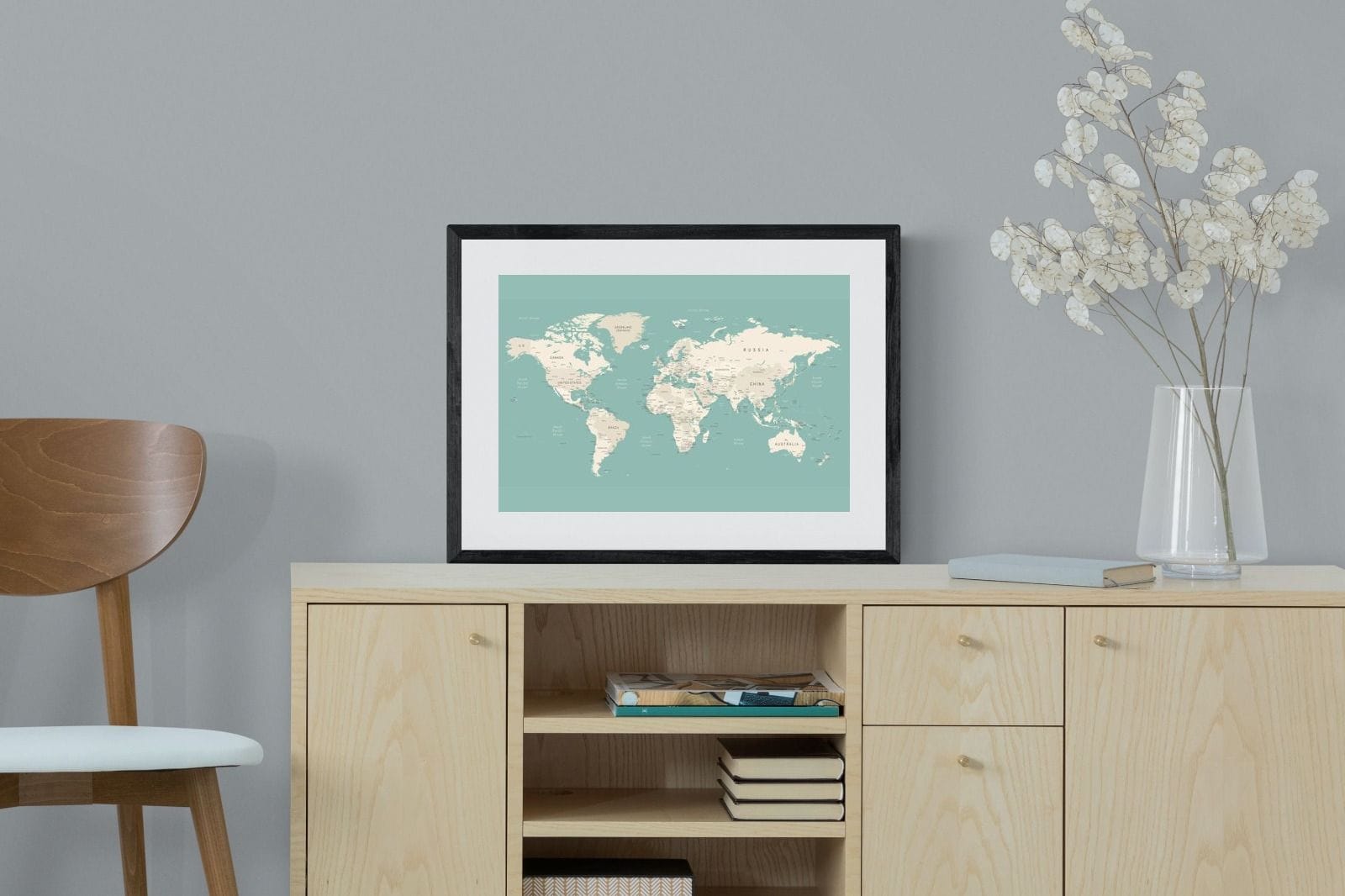 World Map-Wall_Art-60 x 45cm-Framed Print-Black-Pixalot