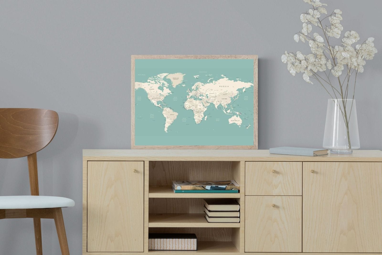 World Map-Wall_Art-60 x 45cm-Mounted Canvas-Wood-Pixalot
