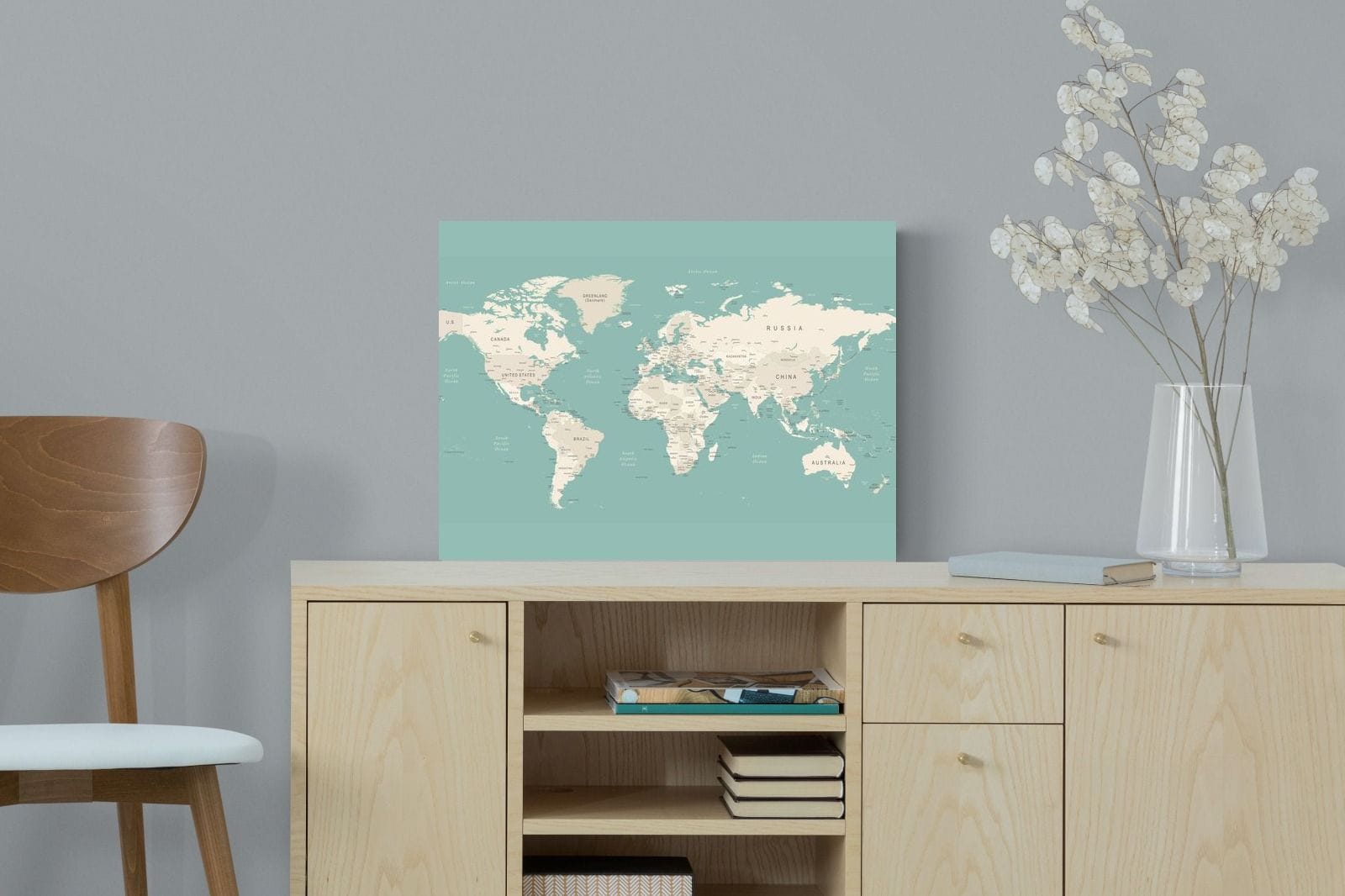 World Map-Wall_Art-60 x 45cm-Mounted Canvas-No Frame-Pixalot