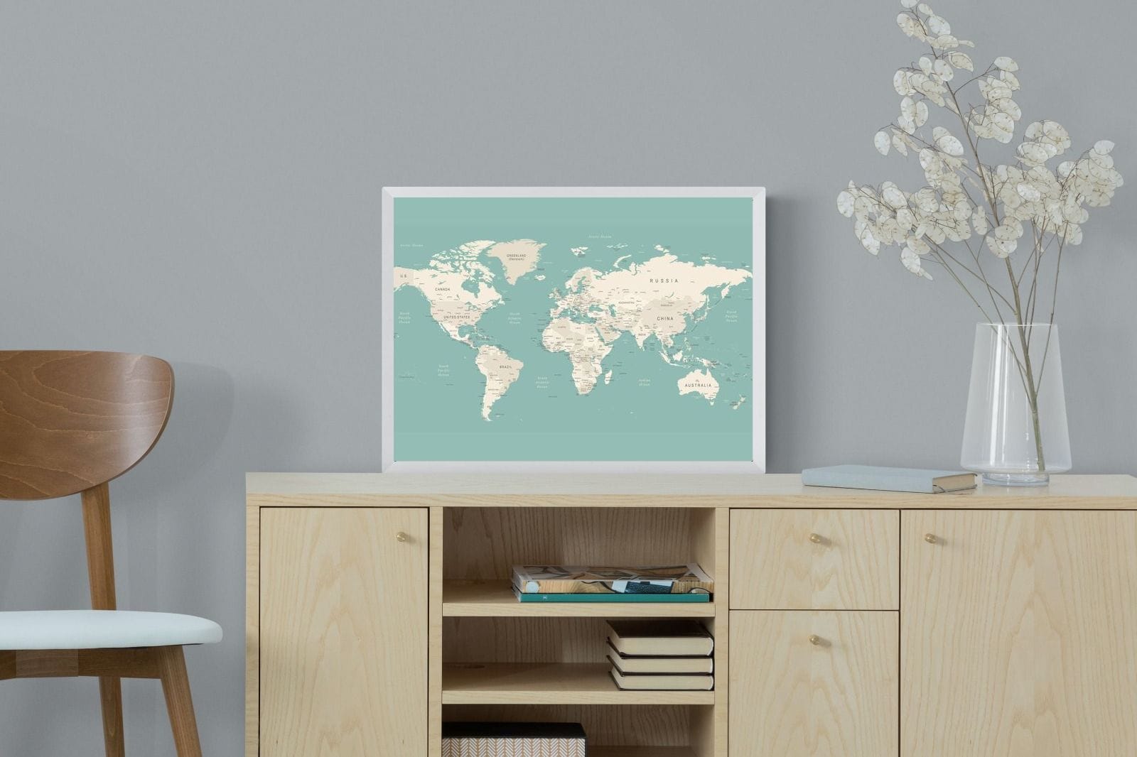 World Map-Wall_Art-60 x 45cm-Mounted Canvas-White-Pixalot
