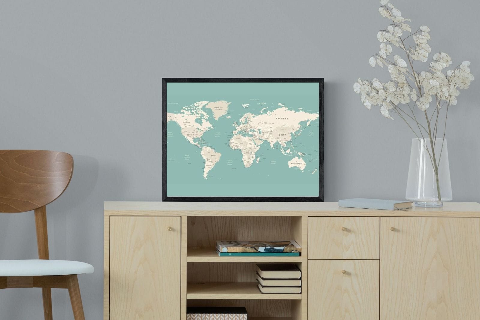 World Map-Wall_Art-60 x 45cm-Mounted Canvas-Black-Pixalot
