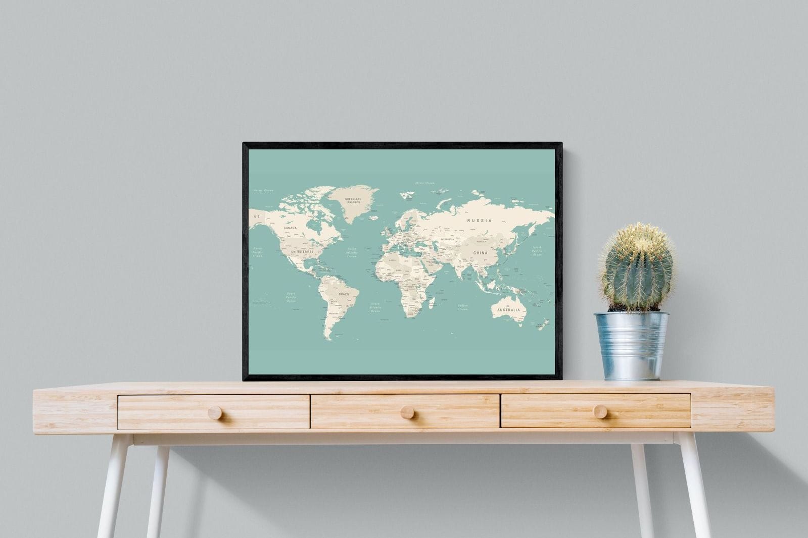 World Map-Wall_Art-80 x 60cm-Mounted Canvas-Black-Pixalot