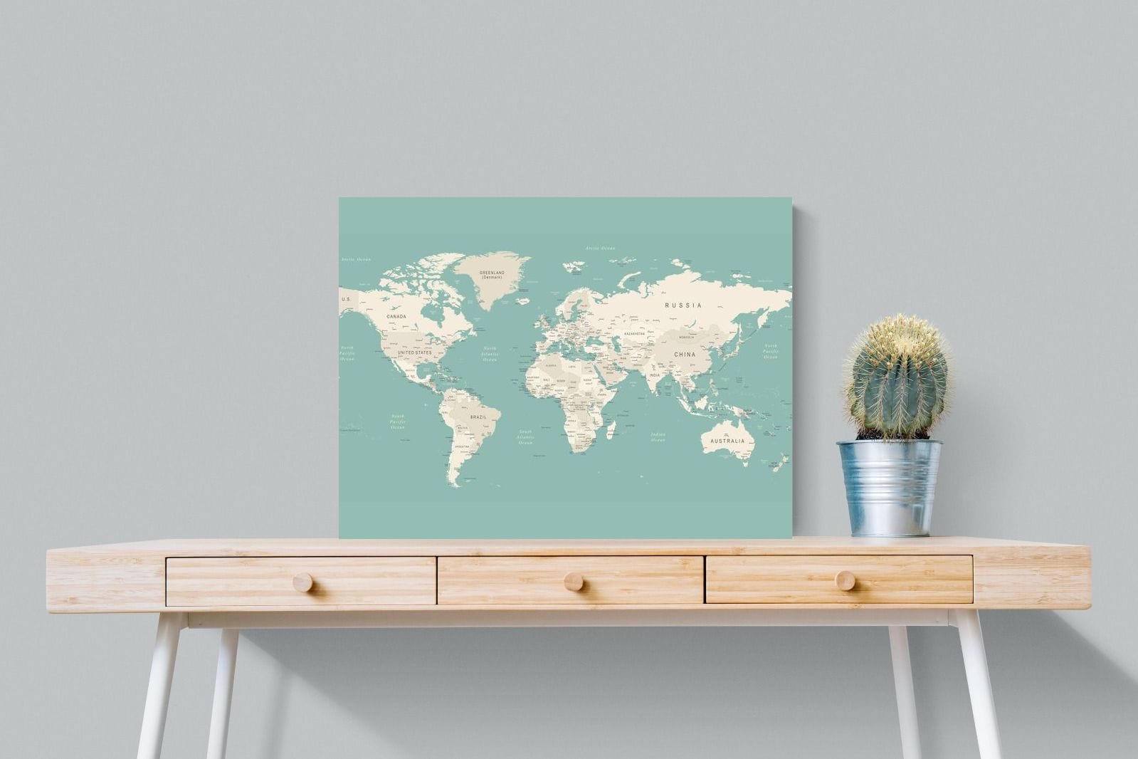 World Map-Wall_Art-80 x 60cm-Mounted Canvas-No Frame-Pixalot