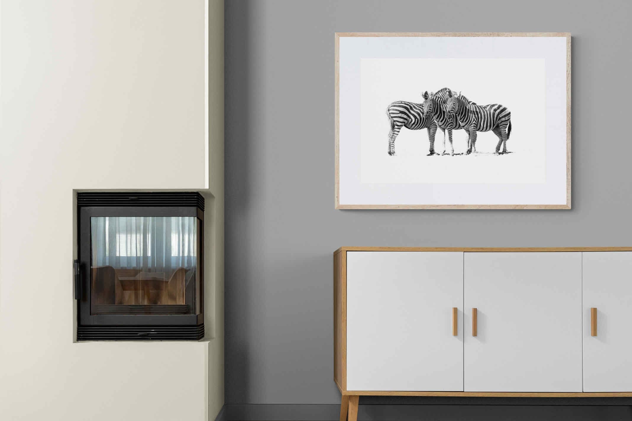 Zebra Trio-Wall_Art-100 x 75cm-Framed Print-Wood-Pixalot