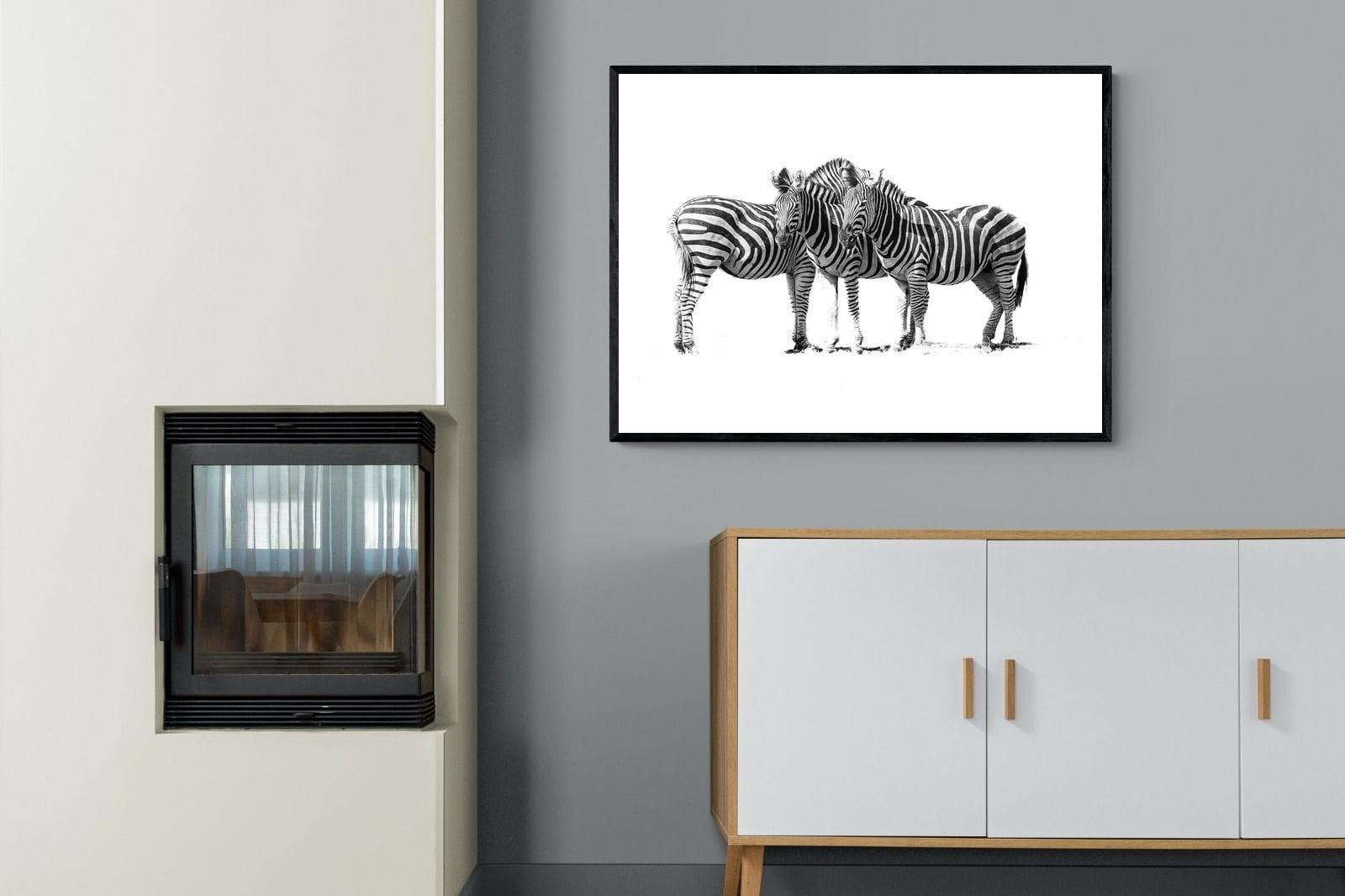 Zebra Trio-Wall_Art-100 x 75cm-Mounted Canvas-Black-Pixalot