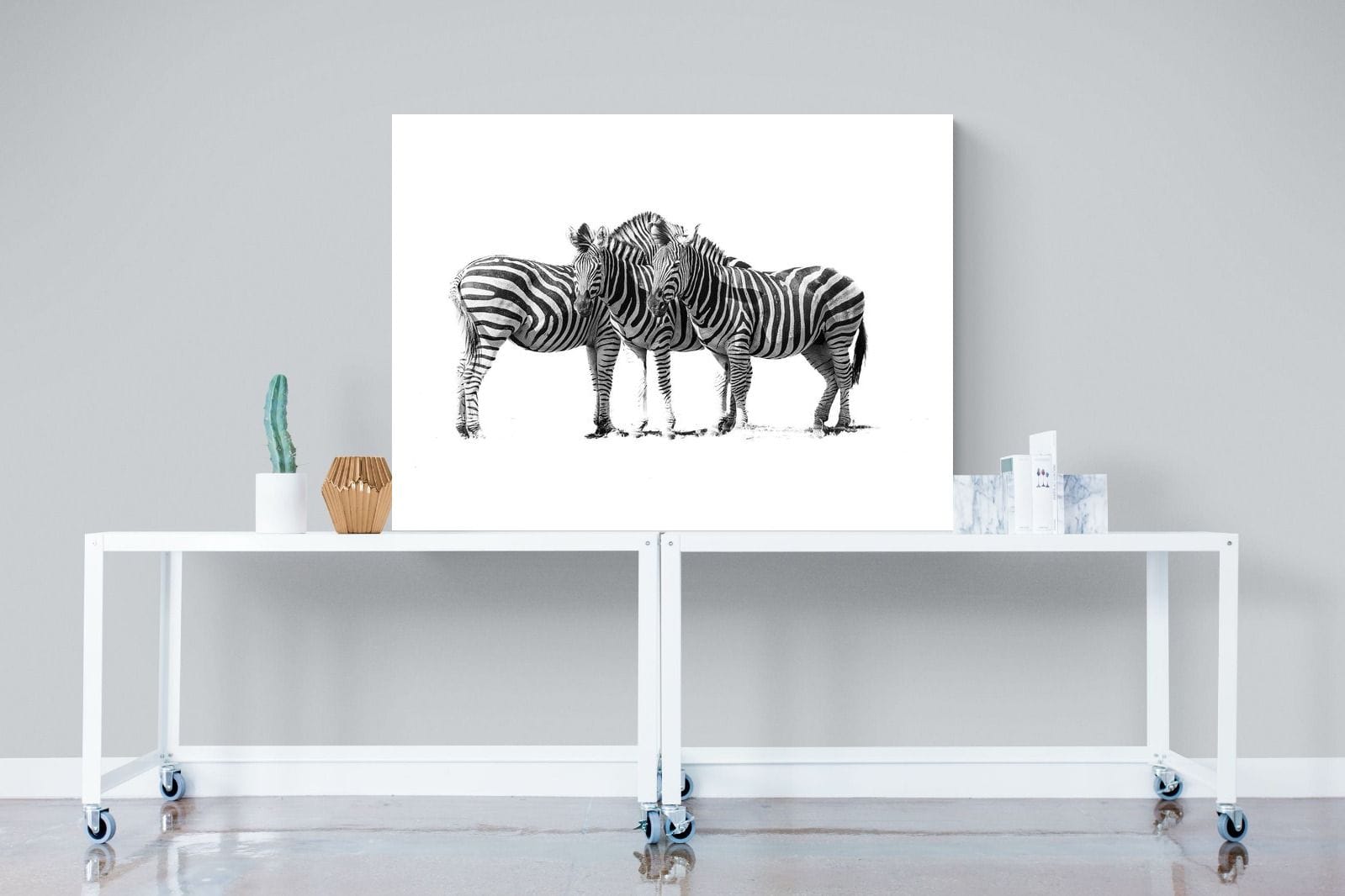 Zebra Trio-Wall_Art-120 x 90cm-Mounted Canvas-No Frame-Pixalot