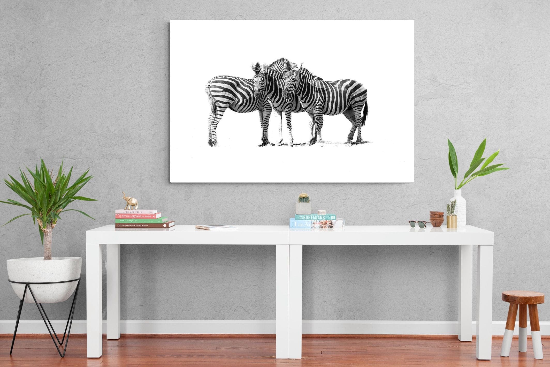 Zebra Trio-Wall_Art-150 x 100cm-Mounted Canvas-No Frame-Pixalot