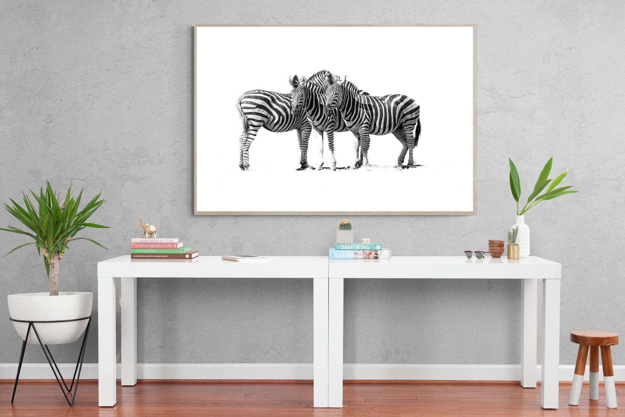 Zebra Trio-Wall_Art-150 x 100cm-Mounted Canvas-Wood-Pixalot
