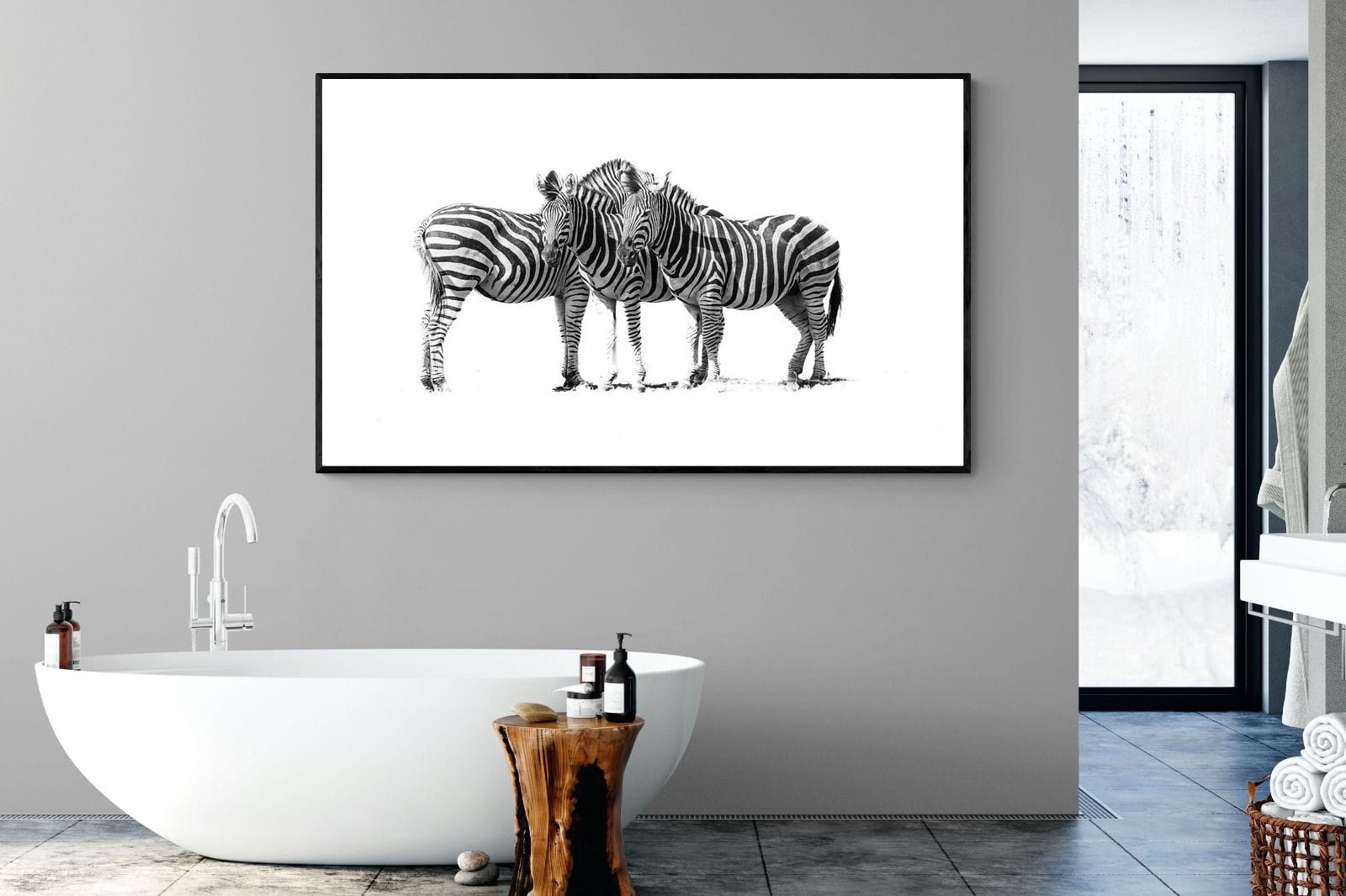 Zebra Trio-Wall_Art-180 x 110cm-Mounted Canvas-Black-Pixalot
