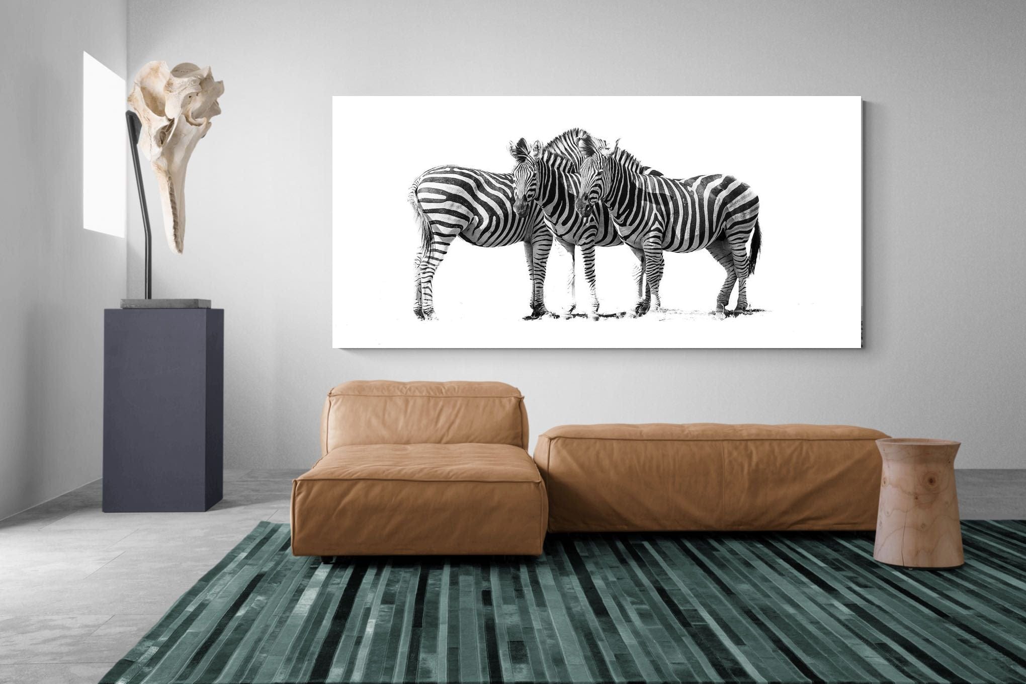 Zebra Trio-Wall_Art-275 x 130cm-Mounted Canvas-No Frame-Pixalot