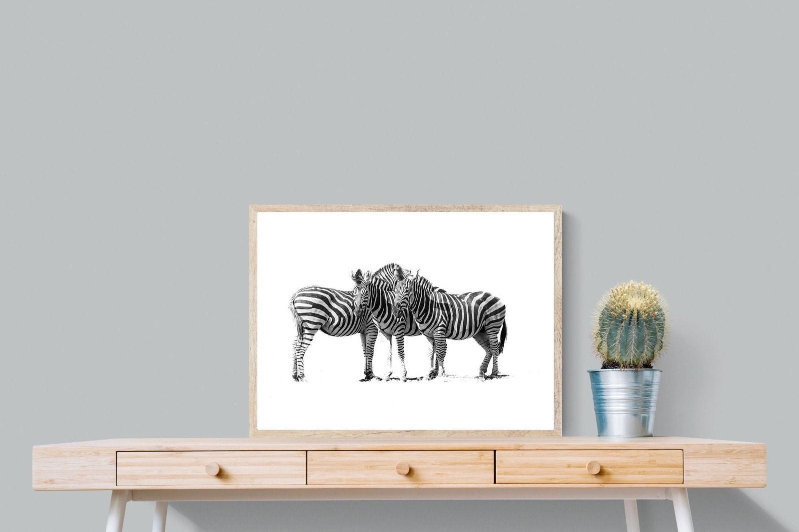 Zebra Trio-Wall_Art-80 x 60cm-Mounted Canvas-Wood-Pixalot